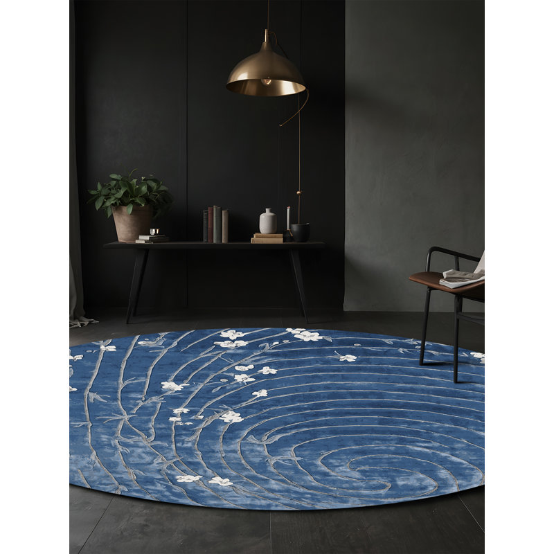 Tapis gris soyeux et moelleux, Rond 7 pi