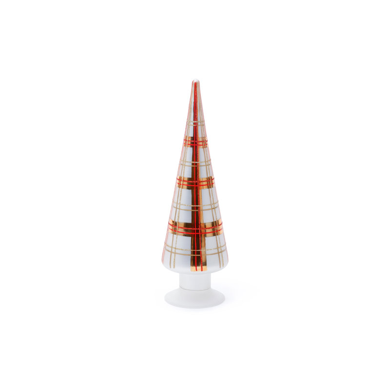 Sapins de table en verre à carreaux de Noël, ensemble de 3, Tissu écossais Windowpane