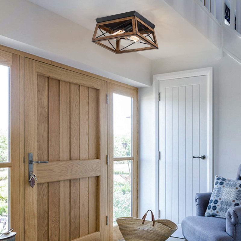 Plafonnier encastré moderne à 2 lumières avec cage à intensité variable, Barnwood/Matte Black