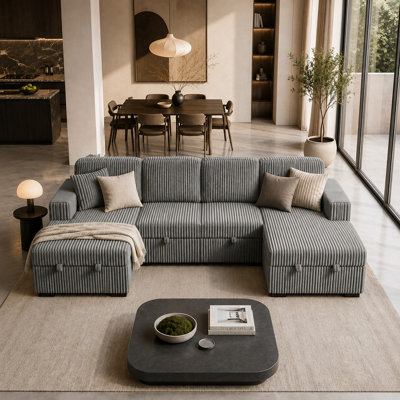 Canapé d'angle convertible avec méridienne de rangement, canapé réversible en forme de L avec lit gigogne pour salon