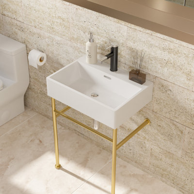 Everly Quinn Angelie 16.5'' White Ceramic Rectangular Bathroom Sink with Overflow