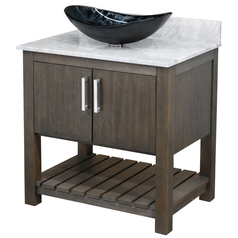 Meuble-lavabo 36 po avec comptoir en marbre de Carrare et lavabo, quincaillerie, Chrome chrome