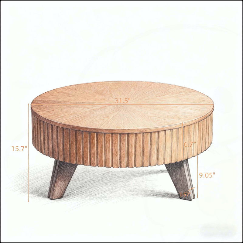 Table basse ronde rétro avec rangement, design intemporel et fabrication robuste pour un décor moderne et traditionnel