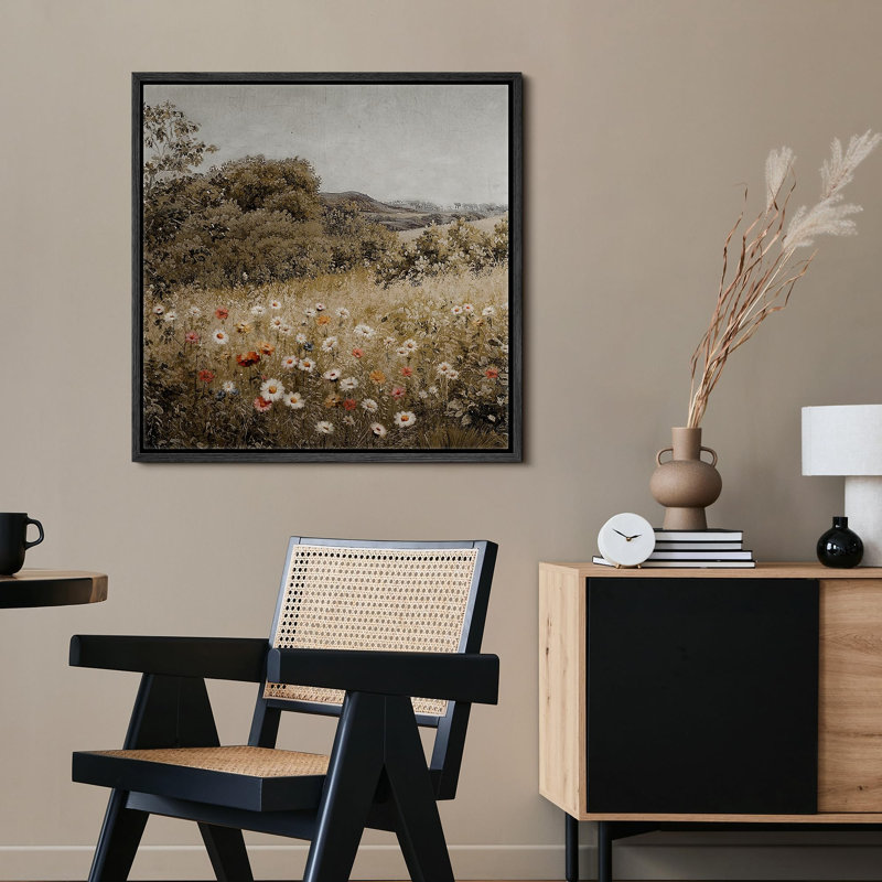 "Vintage, tranquillité Bucolique, fleurs sauvages, pré, sauvage, illustrations, campagne française rustique", Noir