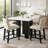1Pc Contemporary Transitional Counter-Height Square Dining Table Faux Marble Top Black White Wooden Stone