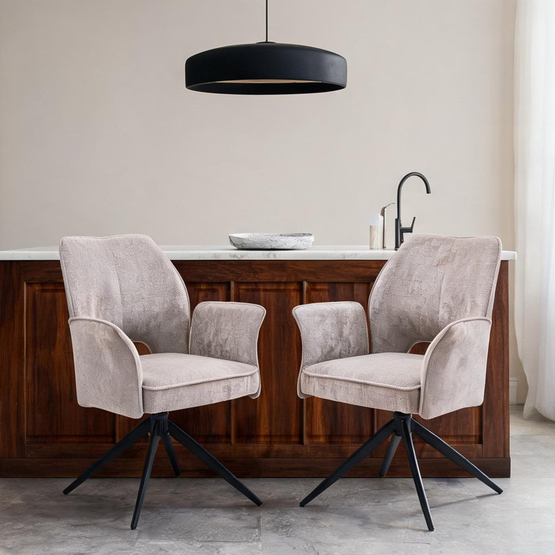 Ensemble de chaises de salle à manger en tissu composé de 2 chaises rotatives modernes à coussin souple, d'un fauteuil à dossier confortable, d'un fauteuil roulant de cuisine / salon / bureau à domicile, blanc