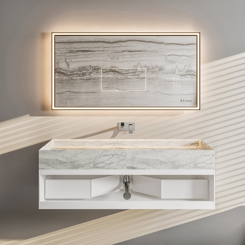 Meuble-lavabo blanc 36 po avec lavabo en marbre Zeyna