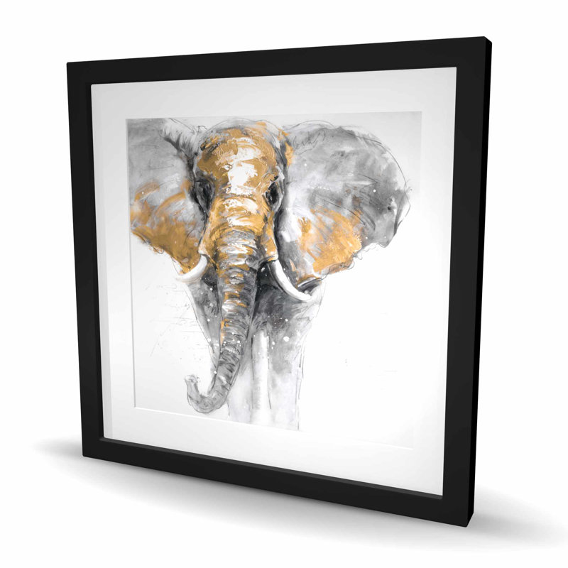 Éléphant doré - impression mat moderne encadrée | Décoration intérieure