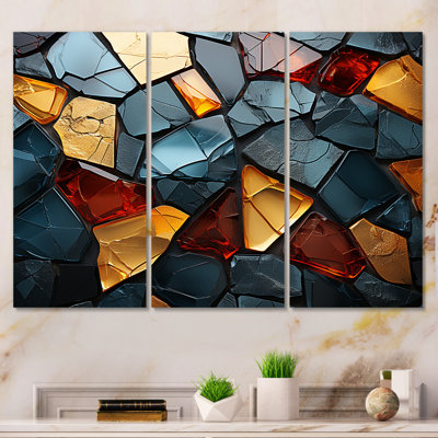 Carreaux de mosaïque dorés et bleus I - décoration murale en marbre
