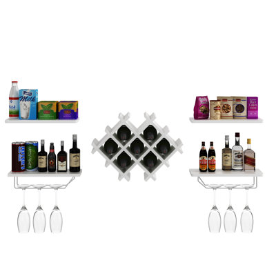 Berwaldt 7 Bottle Wall Mounted Wine Bottle & Glass Rack