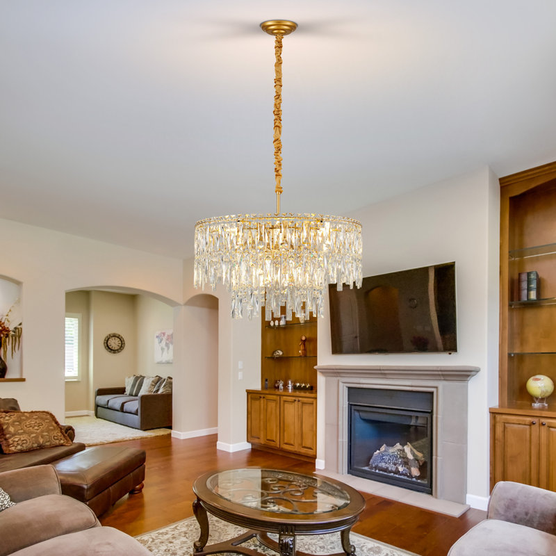 Modern 10-light 2-tier Gold Tassel Crystal Chandelier Adjustable Height For Living Room Entryway With No Bulbs Included
