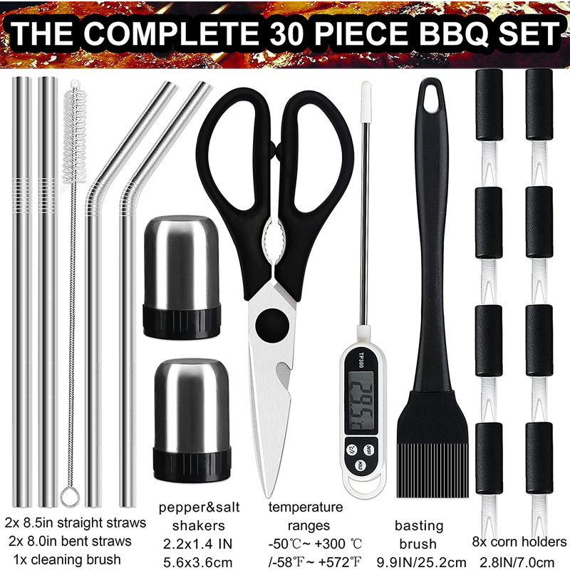 Ensemble d'outils de barbecue 31 pièces, Argent / noir