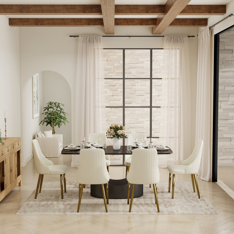 Ensemble de table de salle à manger Shivani pour 6 personnes en pierre frittée, Bronze, Pandora