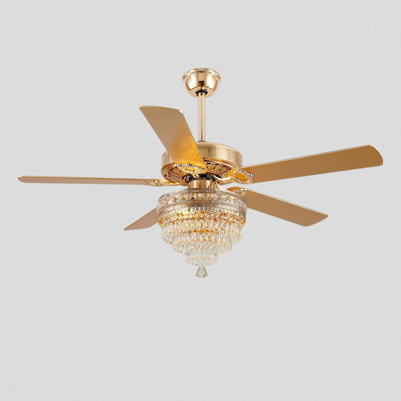 52"crystal Ceiling Fan Fandelier With Lights -gold Modern Outdoor Fans With Remote Control, Gold, Gold, 52" Wide