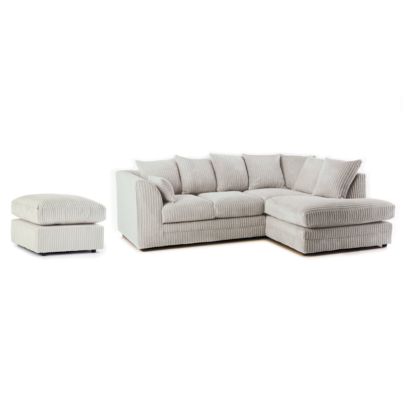 Moana 3 - Piece Upholstered Corner Sofa Chaise with Ottoman, Right Hand Facing, Cream