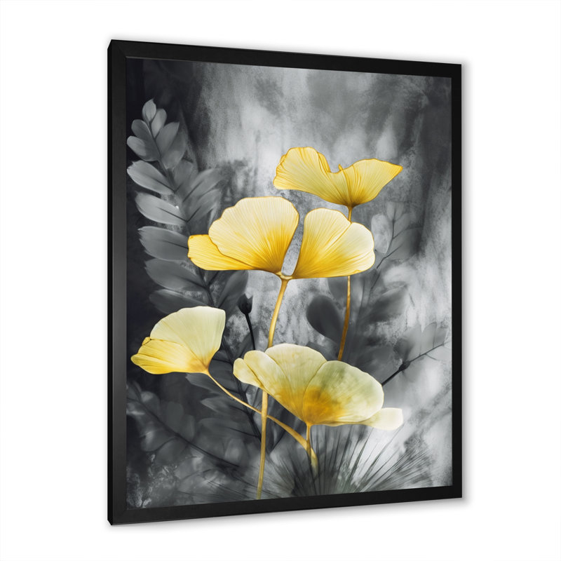 Palmier tropical, œuvre d'art ginkgo V sur toile, Cadre photo noir, H 20 po x l 12 po x P 1 po