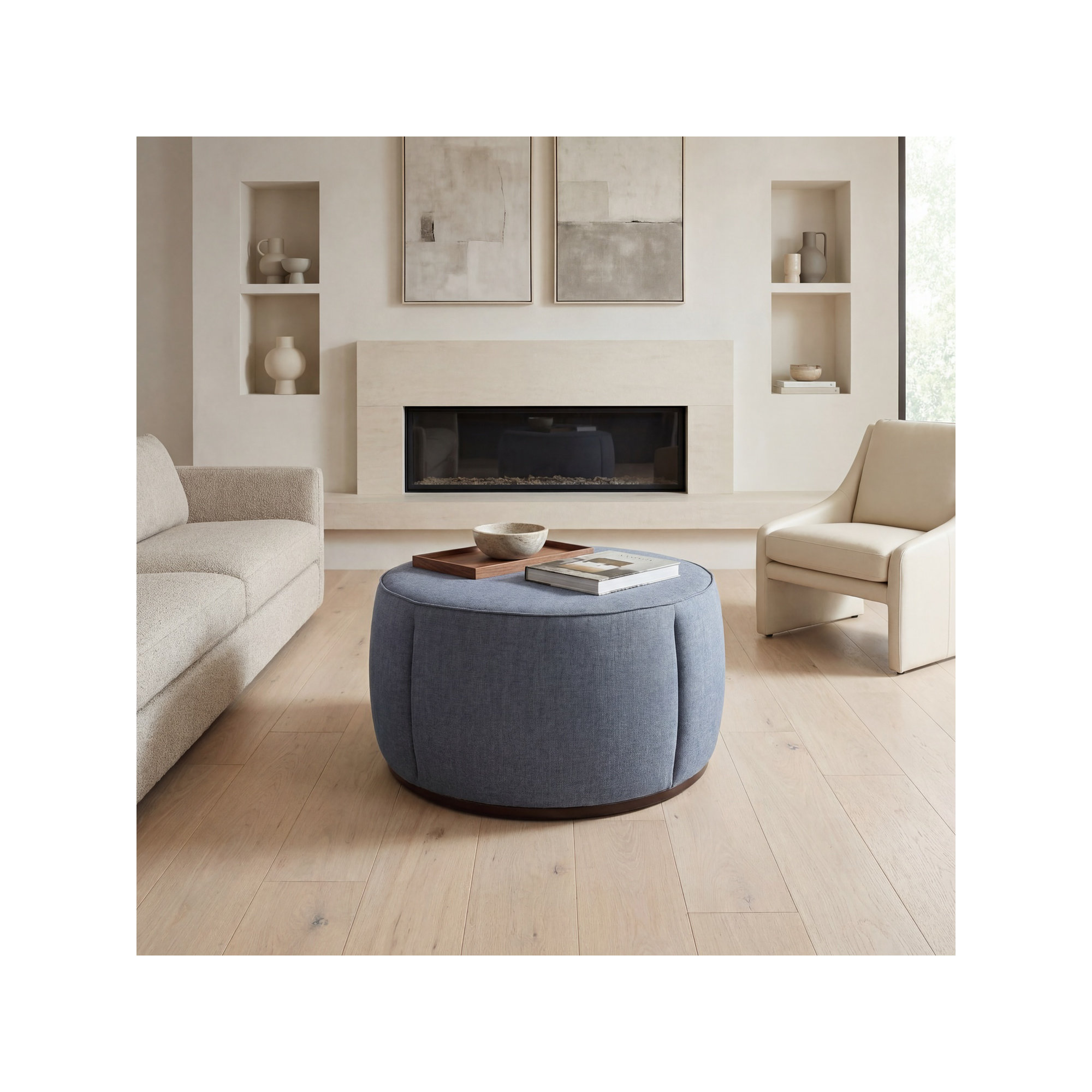 Alexandria 36" Round Ottoman, Gray Polyurethane/Polyester