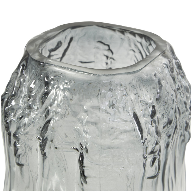 Elyzah Glass Handmade Abstract Textured Rectangular Ombre Decorative Vase, Gray