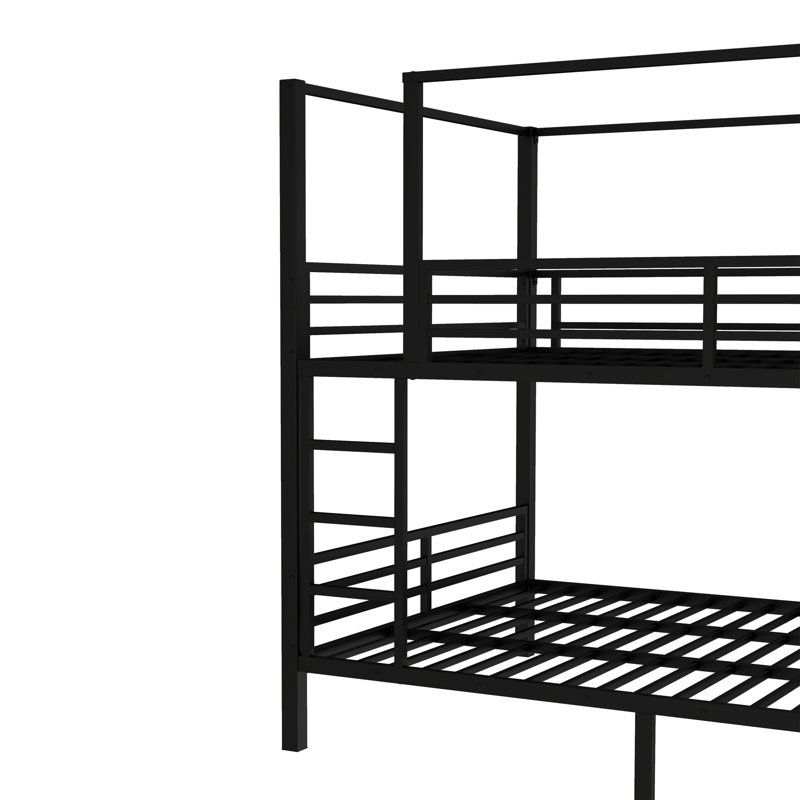 Lit superposé quadruple en métal noir avec rangement, peu encombrant et support robuste