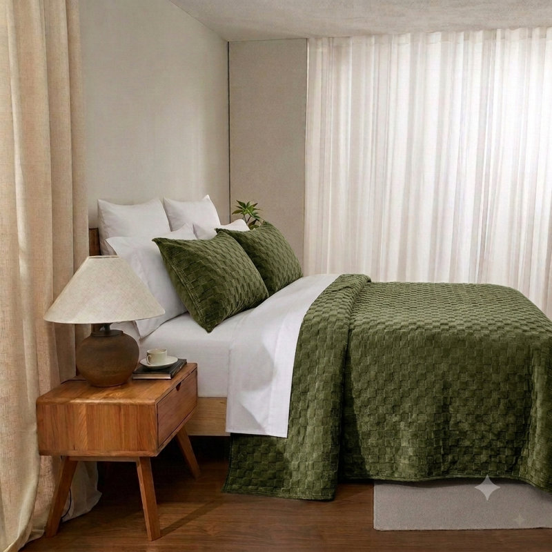 Ensemble de couvre-lit Zera & Velvet 7 pièces - Vert olive, Taille standard