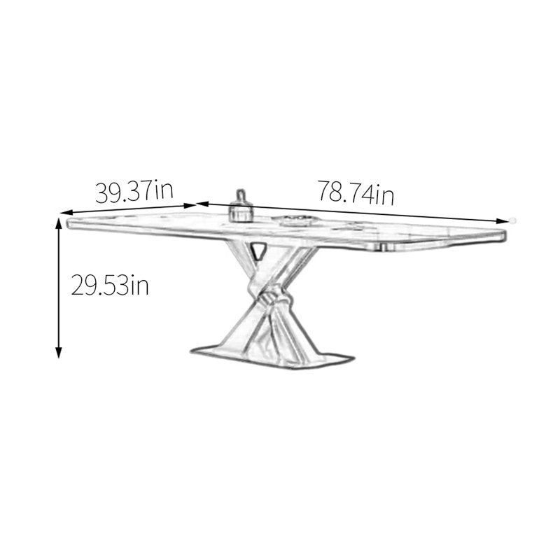 Sintered stone stainless steel dining table, 29.53"H x 78.74"L x 39.37"W