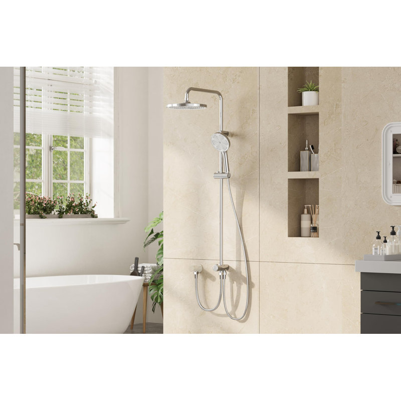 Complete Shower Kit – 25 cm Rainfall Shower Head, Height-Adjustable Rail & 3-Mode Handheld, No-Drill Mounting, 1.5 m Hose, Chrome Shower Faucet Set for Bathroom