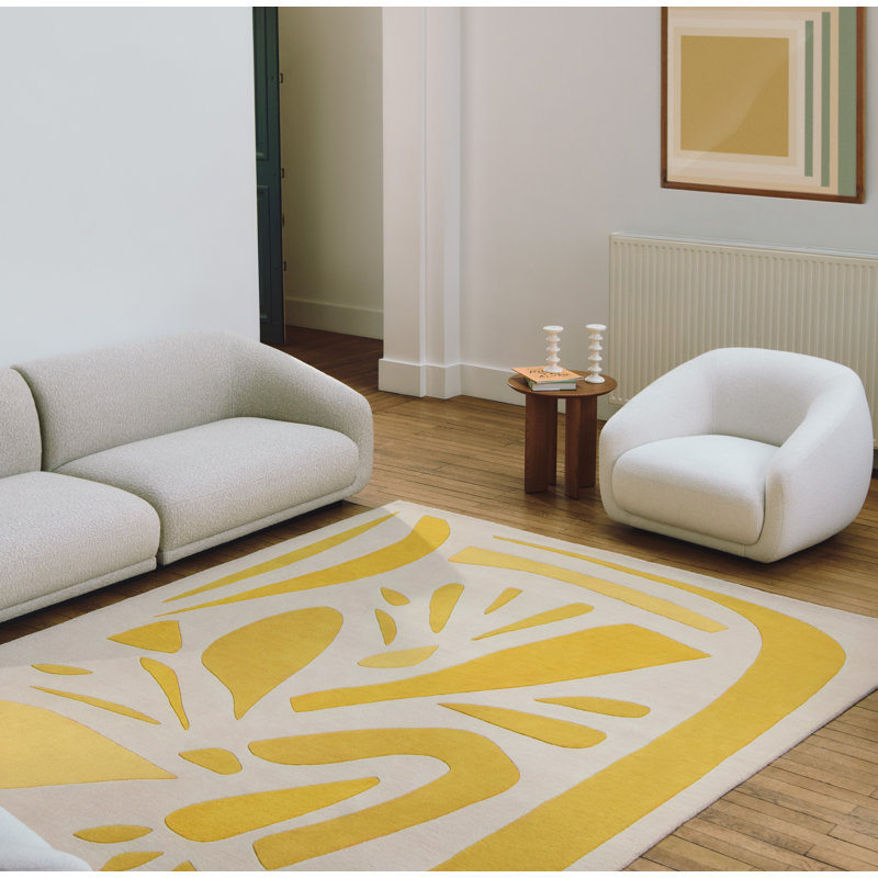 Alpha Hand Tufted Wool Area Rug in Yellow, Rectangle 8'2" x 9'10"