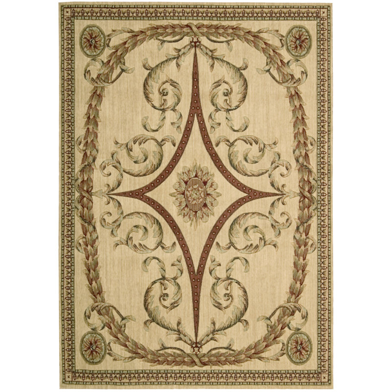 Tapis de zone beige en laine touffeté à la main oriental Mirabella