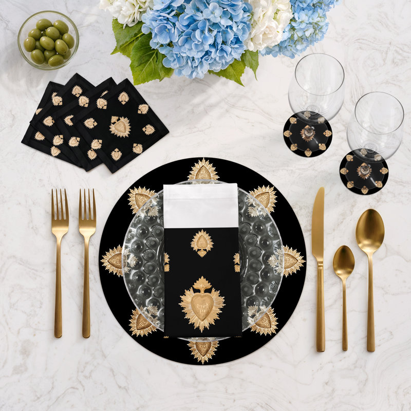Serviettes de cocktail en satin de coton ex votant, Noir