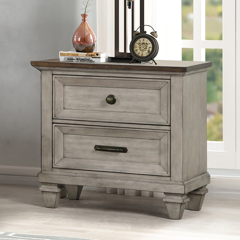 Gurkamal Wood 2-Drawer Nightstand, Mocha Brown, Gray