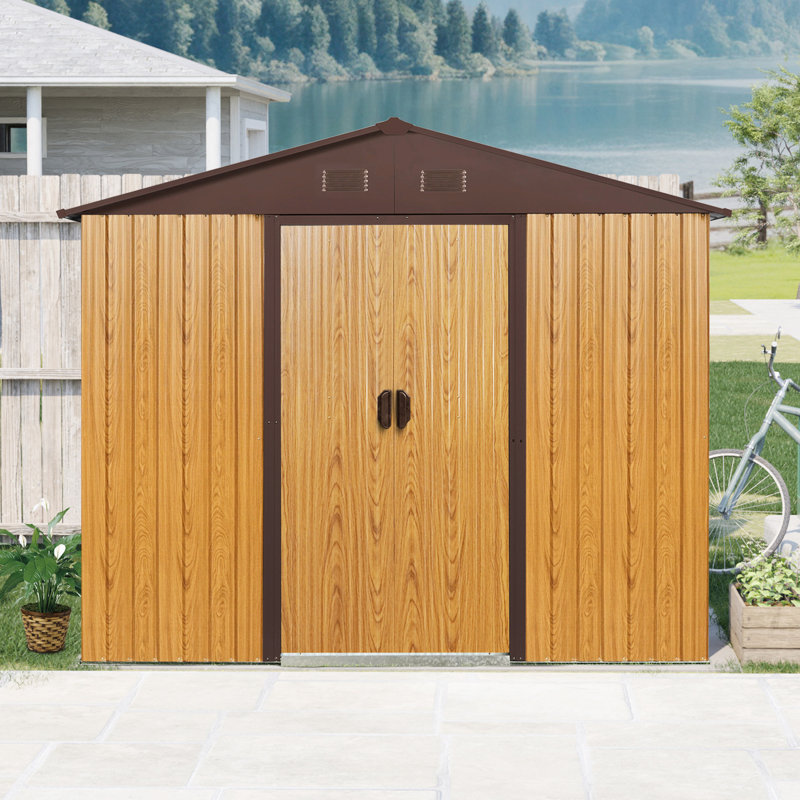 Outdoor Coffee Metal Storage Shed 8x4 Ft. Stable With Galvanized Steel Panels. Has Lockable Door, Window & Foundation For Durability Ft In Color. , Extra Space. Ideal Backyard, Patio, Lawn Door