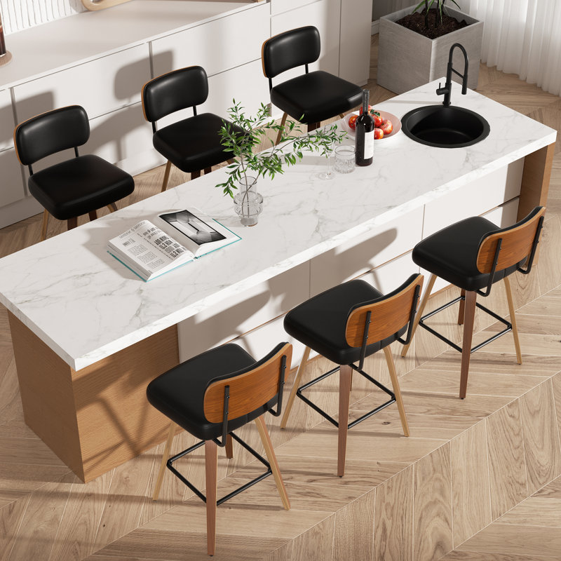 Tabouret pivotant rembourré à hauteur de bar, 6, Noir