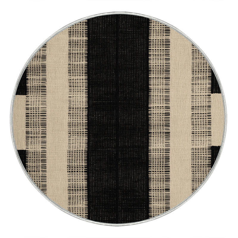 Machine Washable Checkered Beige Area Rug, Round 3'