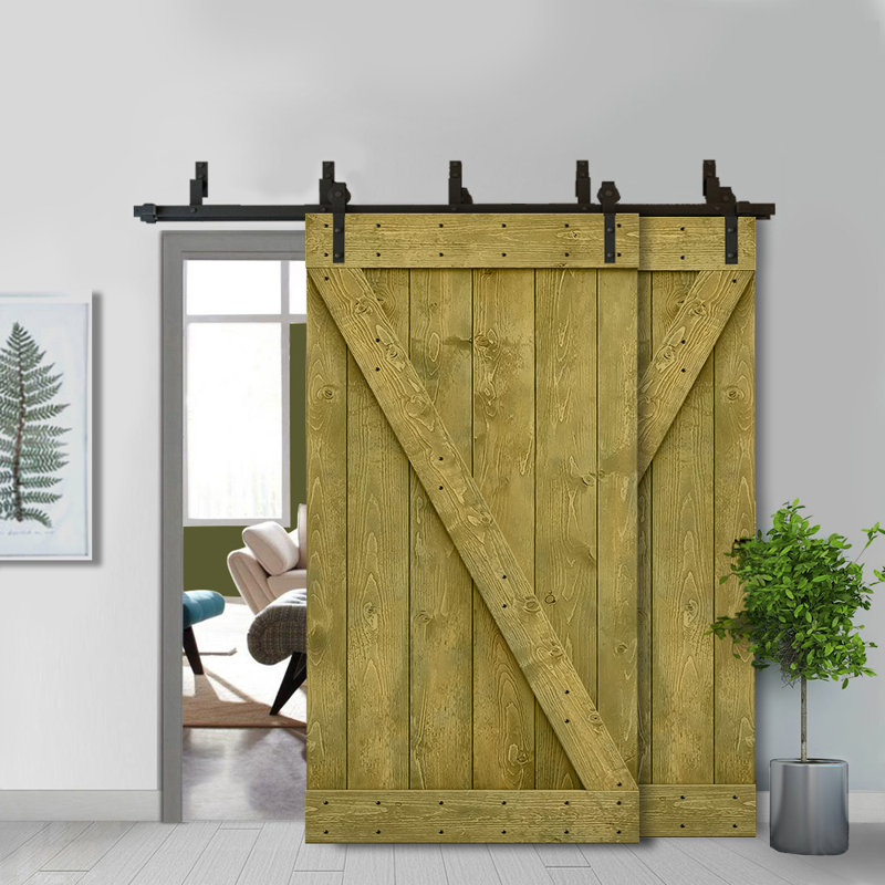 Porte de grange à panneaux et en bois avec quincaillerie d'installation, 40 po x 84 po, Vert jungle