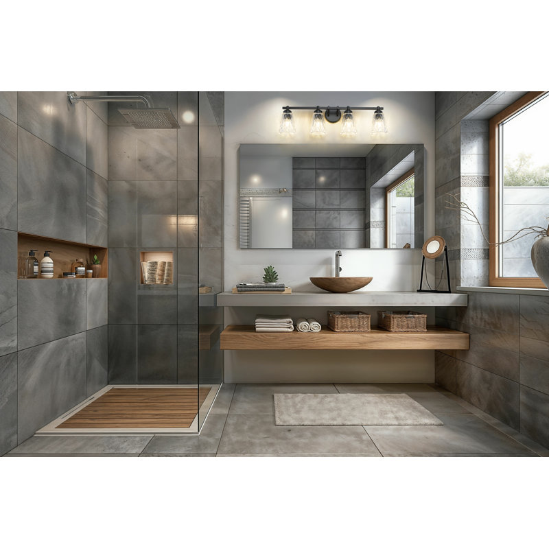 Meuble-lavabo 4 lumières noir mat Andree, H 9 po x l 32 po x P 6,25 po, Noir mat, Quatre lumières
