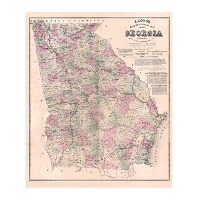 1864 Georgia Map, affiche sur papier