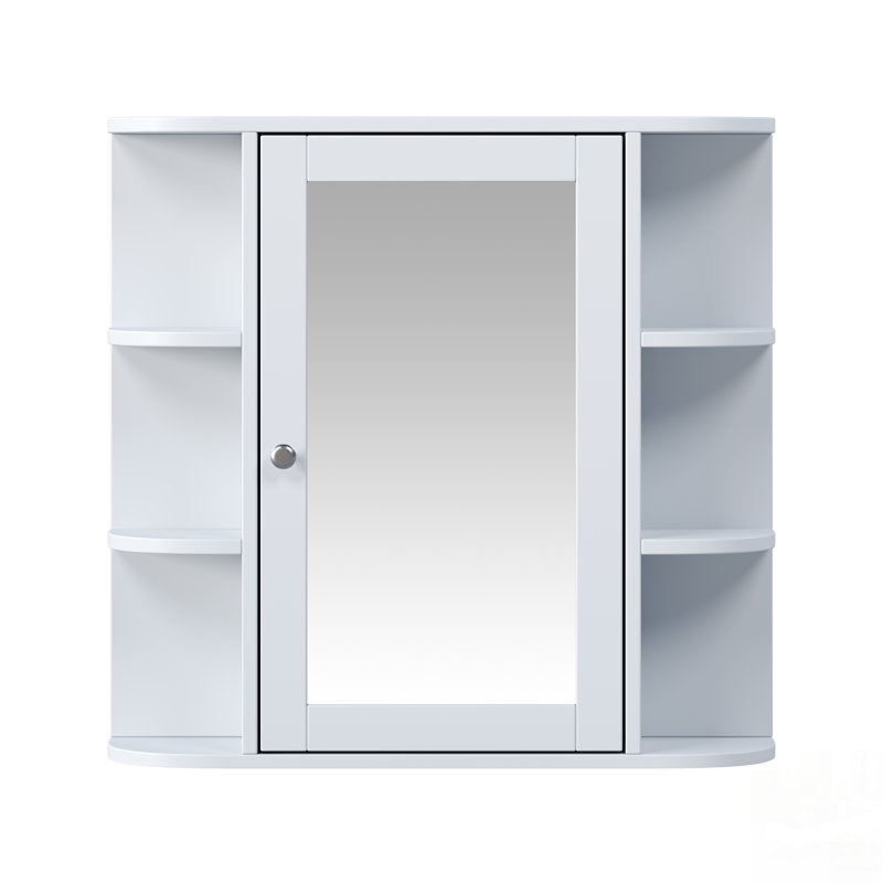 Bathroom Wall Storage Cabinet With Mirror, Adjustable Shelves, And Open Compartments,  For Organized And Stylish Bathrooms