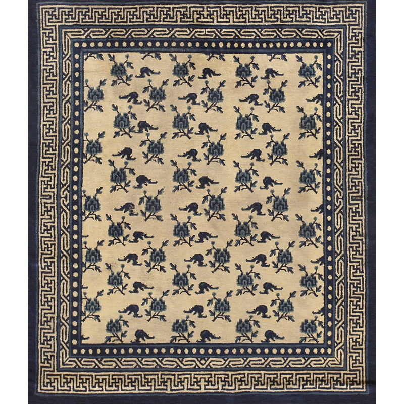 Antique Ningxia Chinese Geometric Beige 1850s Rug