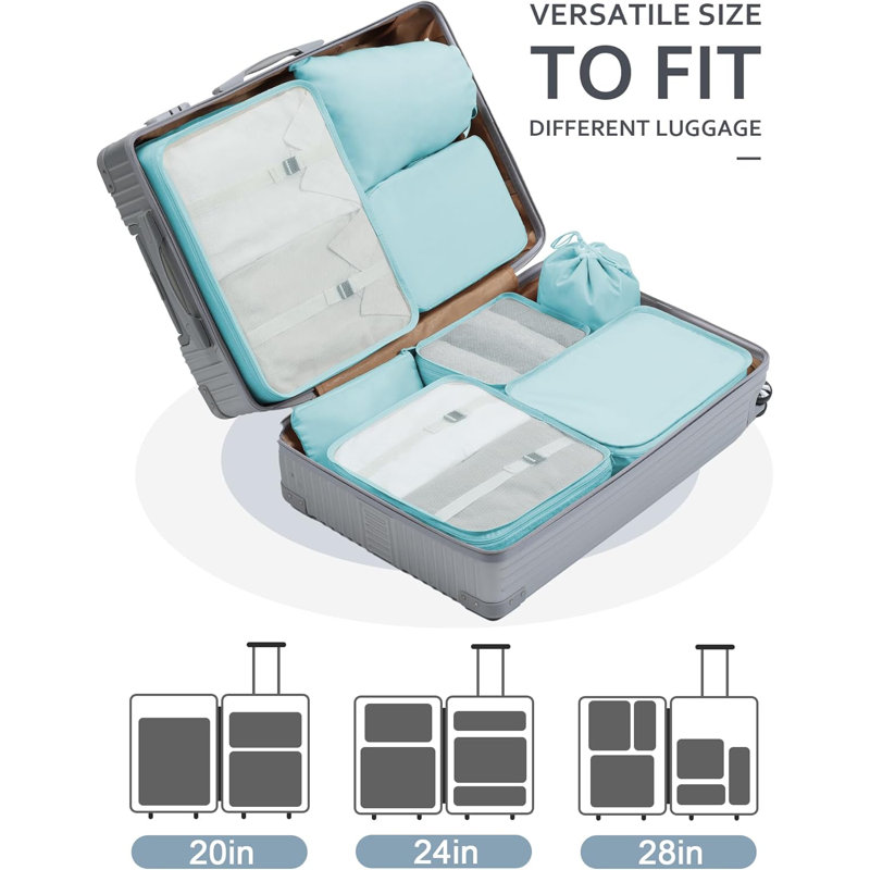 Ensemble de 8 cubes pour voyage - Sacs de rangement pour bagages légers avec compartiments en filet, sac à chaussures et trousse à maquillage