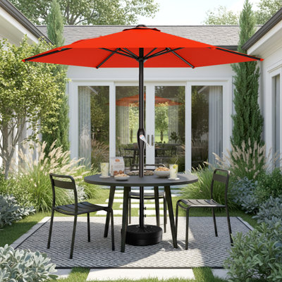 Parasol de marché pour table 7,5 pi avec manivelle lisse, 6 nervures en fibre de verre, cour, piscine, jardin, orange