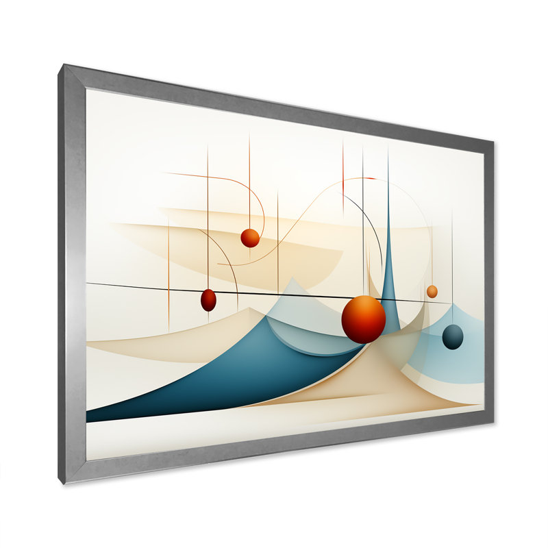 «Red Moon Retro Celestial Landscape», reproduction sur toile, Cadre simple gris, H 34 po x l 44 po x P 1,5 po