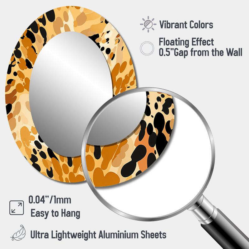 Orange And Black Leopard Print Adventure - Orange Traditional Oval Wall Mirror, 40" H x 30" W
