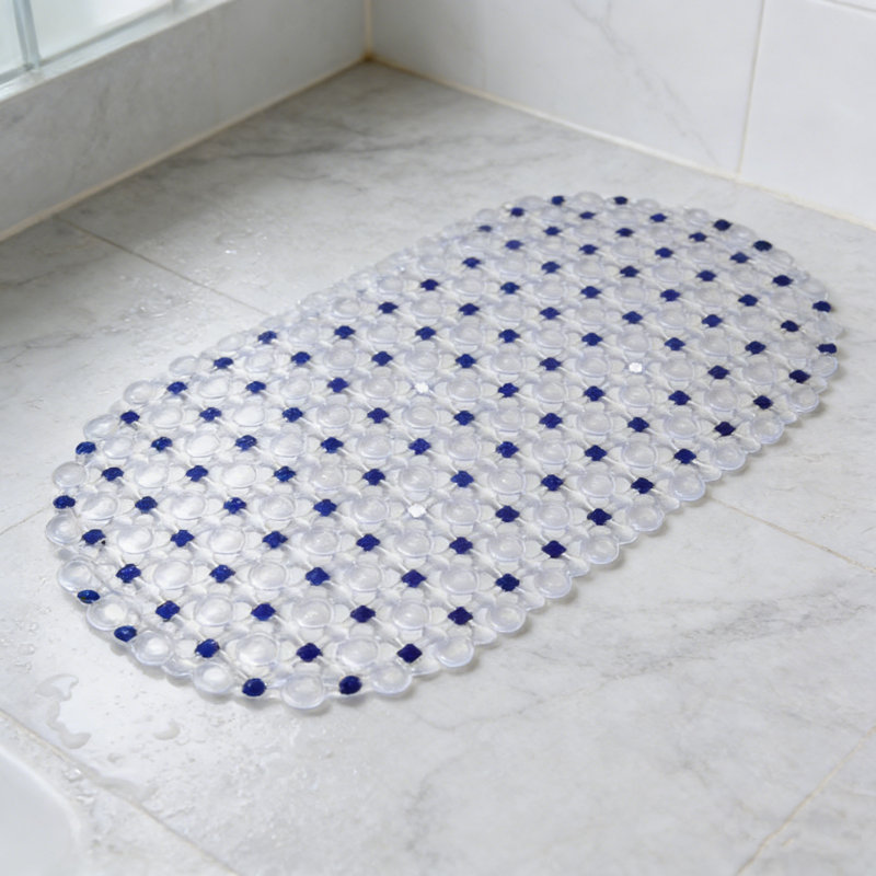 Tapis de bain en PVC avec ventouses robustes, tapis de douche antidérapant transparent, Bleu foncé