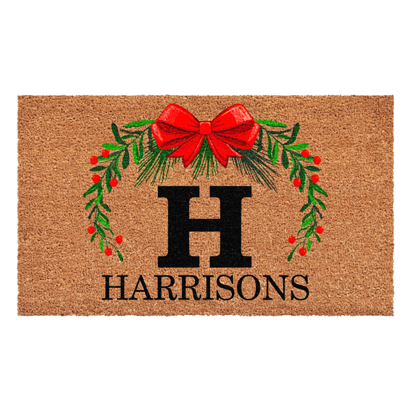Paillasson couronne de Noël personnalisé, lettre H, L 17 po x L 29 po