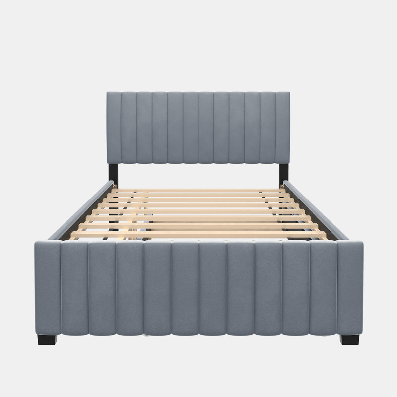 Velvet Upholstered Platform Bed with Trundle, Full/Double, Beige