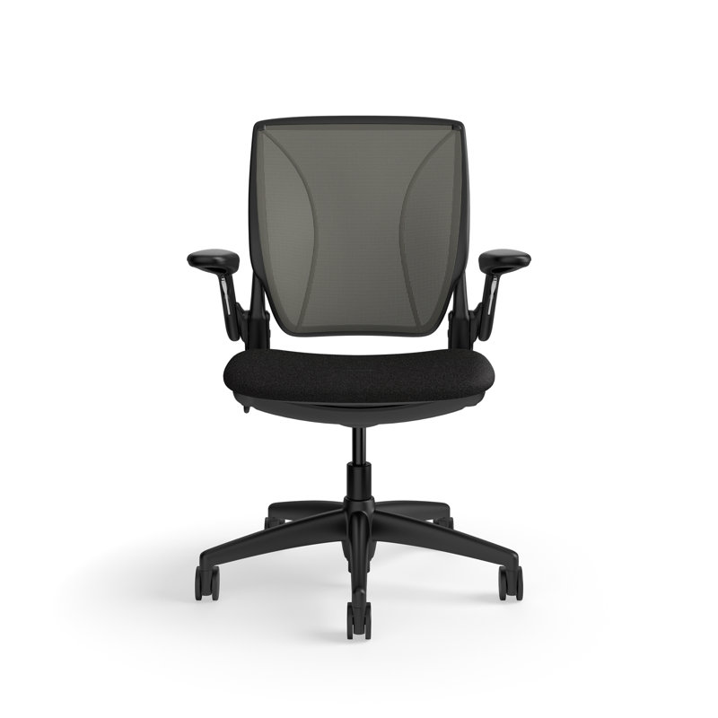 World LM, Ergonomic Task Chair with Poppy Seed Backrest, and  Autumn Upholstered Seat, Black Fabric, Black, Gray Mesh