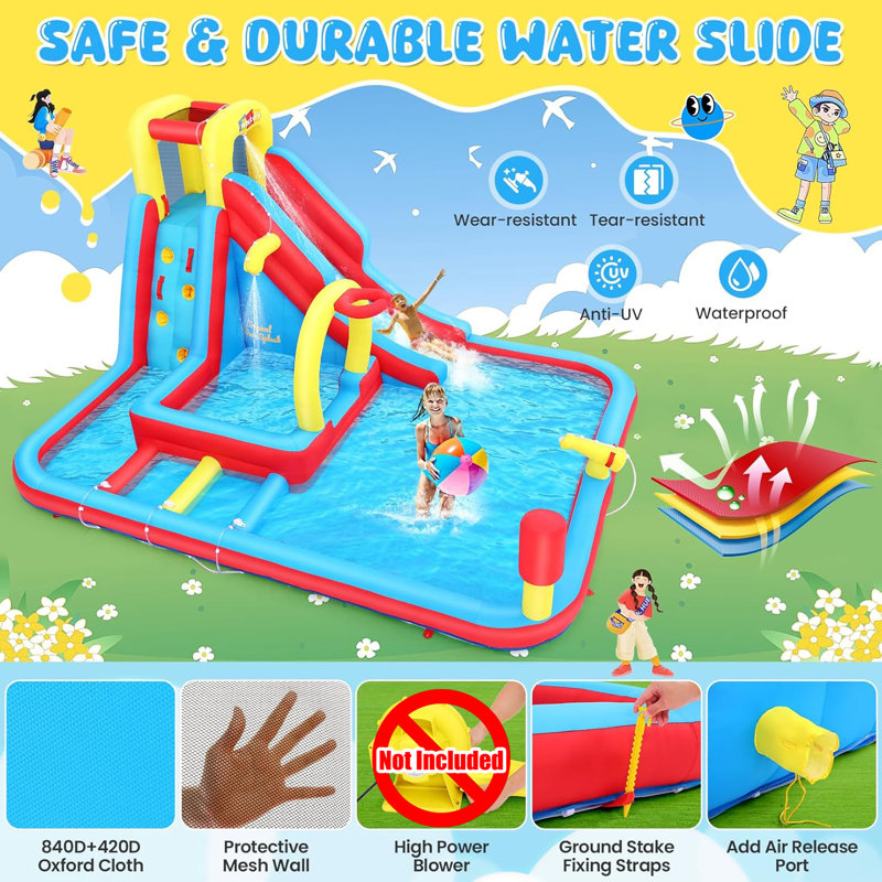 13' X 10' Giant Inflatable Water Slide Bounce House With Sprayers For Backyard Play(No Air Blower)
