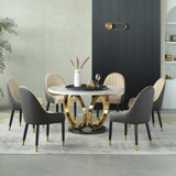 7 Pieces Icaro Round 60" Dining Set Beige Chair