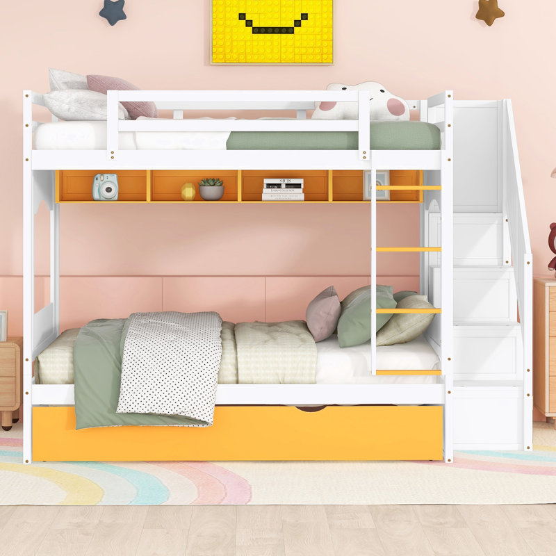 Lit plateforme avec rangement Bardo, Jaune, Double