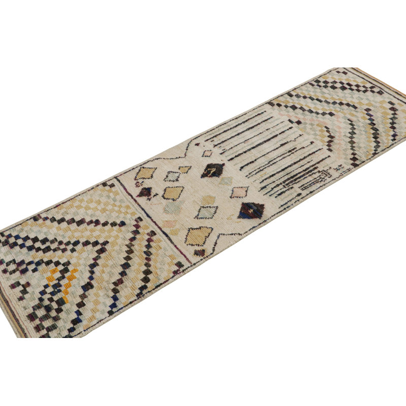 Moroccan Hand Knotted Geometric Area Rug, Runner 3' x 10'